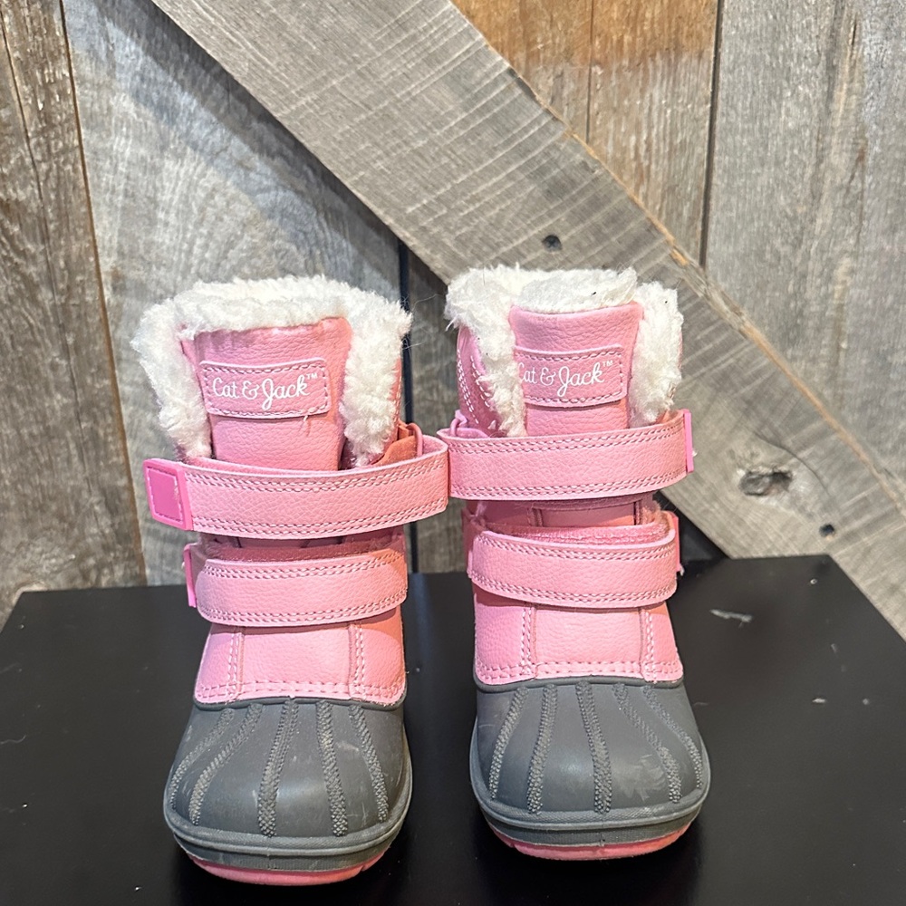 Cat & Jack Pink and Gray Girls' Faux-Fur Winter Boots